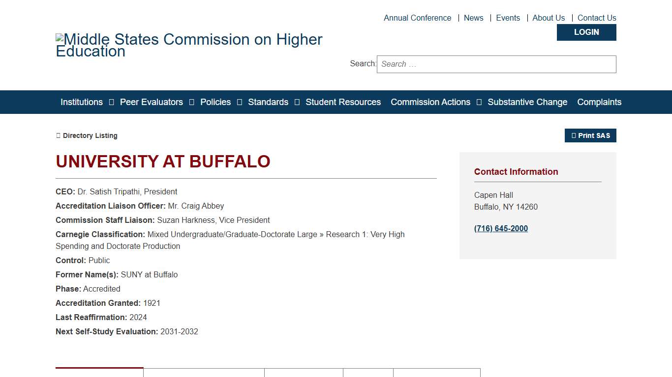 University at Buffalo - Statement of Accreditation Status